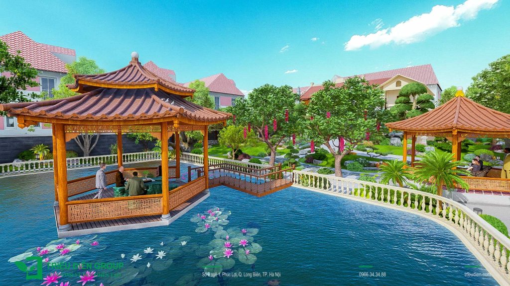 Chi Phí Thiết Kế Sân Vườn Biệt Thự Bao Nhiêu? Tư Vấn & Báo Giá Mới Nhất 3 Phối cảnh đêm khu vực trà đạo trong mẫu thiết kế sân vườn hiện đại