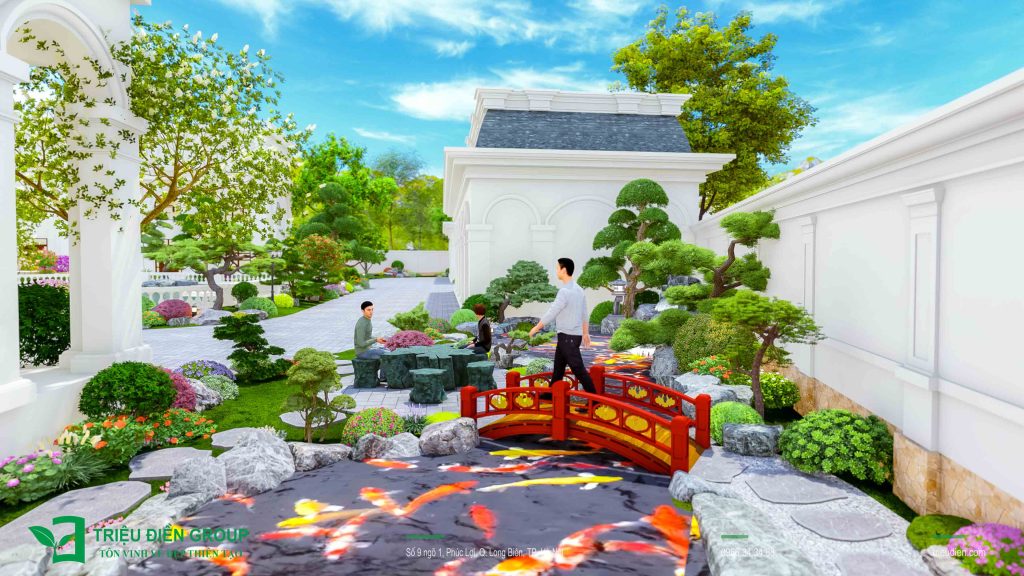 Chi Phí Thiết Kế Sân Vườn Biệt Thự Bao Nhiêu? Tư Vấn & Báo Giá Mới Nhất 2 Thiết kế sân vườn biệt thự phong cách Nhật tại Vinhomes Riverside Hà Nội