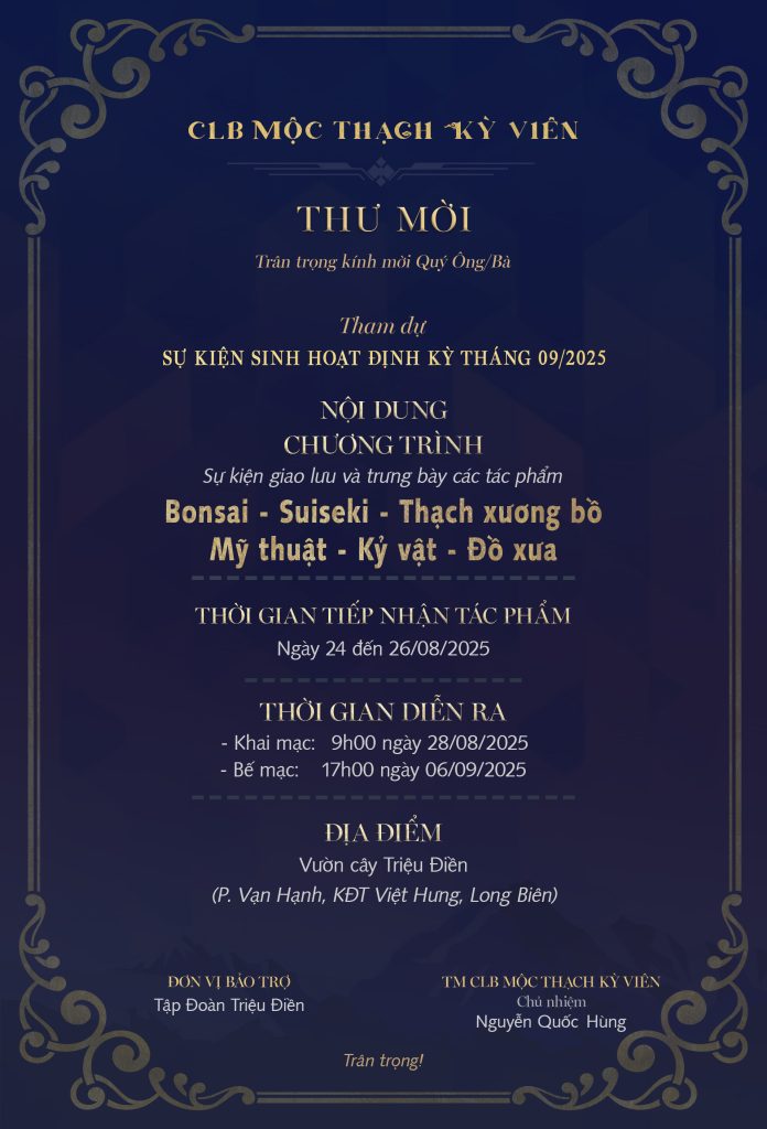 Sự kiện giao lưu – trưng bày tác phẩm nghệ thuật “Mộc Thạch Kỳ Viên” tháng 09/2025 7 Thiết kế thi công sân vườn trọn gói tại hà nội
