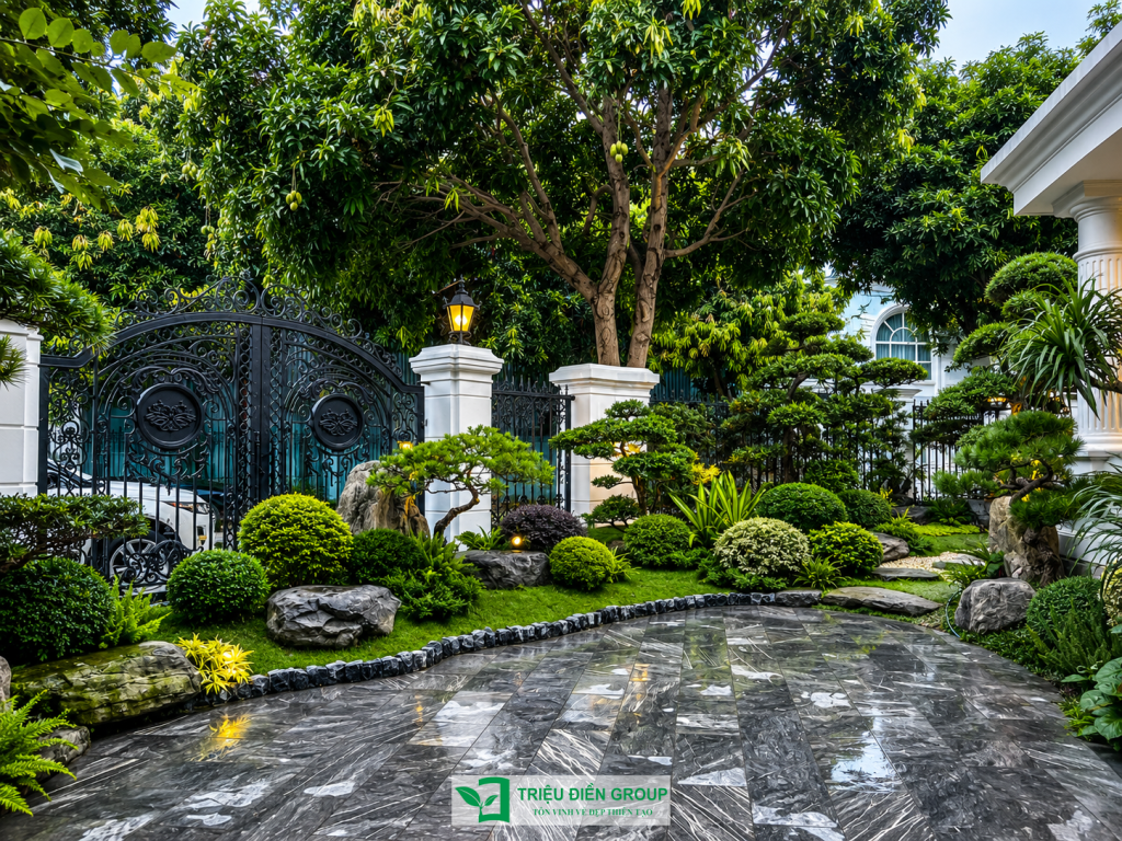 Thiết kế cảnh quan sân vườn biệt thự tại Nguyệt Quế – Vinhomes Riverside 6 Thiết kế thi công sân vườn trọn gói tại hà nội