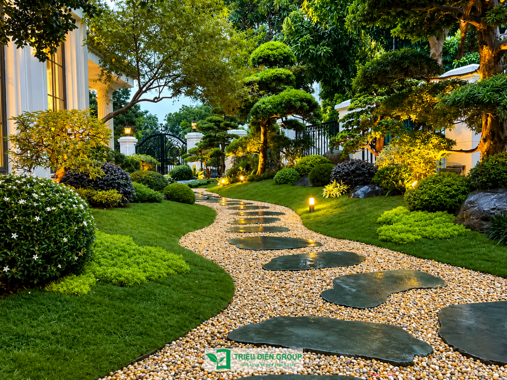 Thiết kế cảnh quan sân vườn biệt thự tại Nguyệt Quế – Vinhomes Riverside 5 Thiết kế thi công sân vườn trọn gói tại hà nội